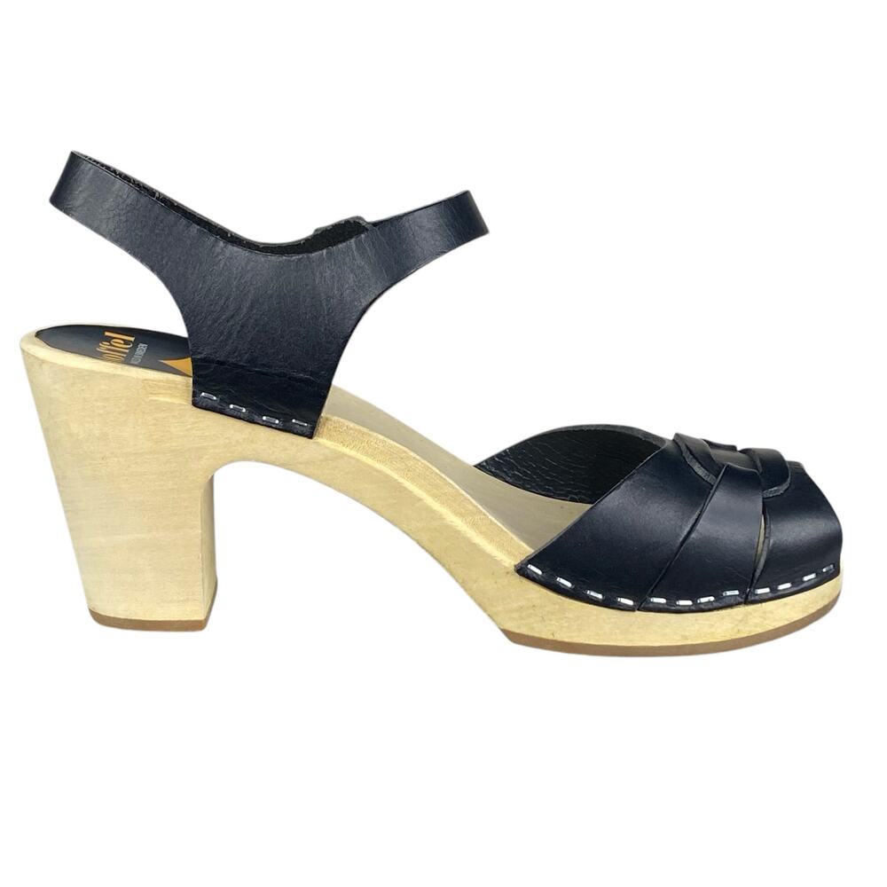 Swedish Hasbeens Toffel Women's Black Leather Slingback Clog Sandal Size 39 US 9 - Picture 4 of 13